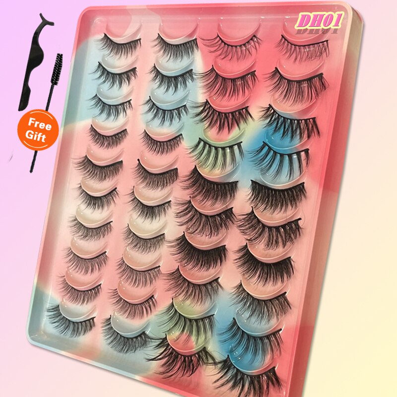 Eyelashes 20Pairs 3D Mink Lashes Fluffy Soft Wispy Natural Cross False Eyelashes Reusable Eyelash Extension