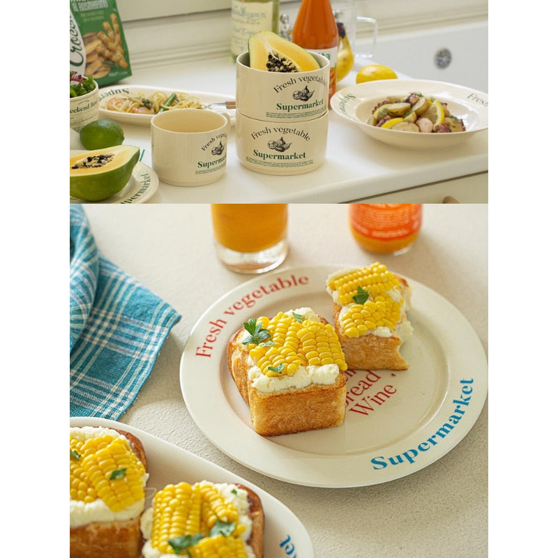 Korean Alphabet Ceramic Plate Bowl Tableware Household Various Butter Mug Water Cup Creative Household Dish Soup Plate Cup