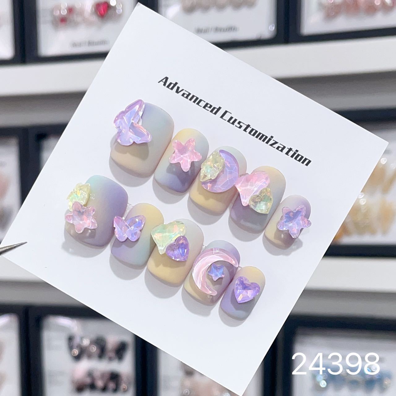 Summer Blue Pink Color Short Fake Nails Ice Transparent Love Heart Comfortable False nail Versatile Exquisite Handmade Nail