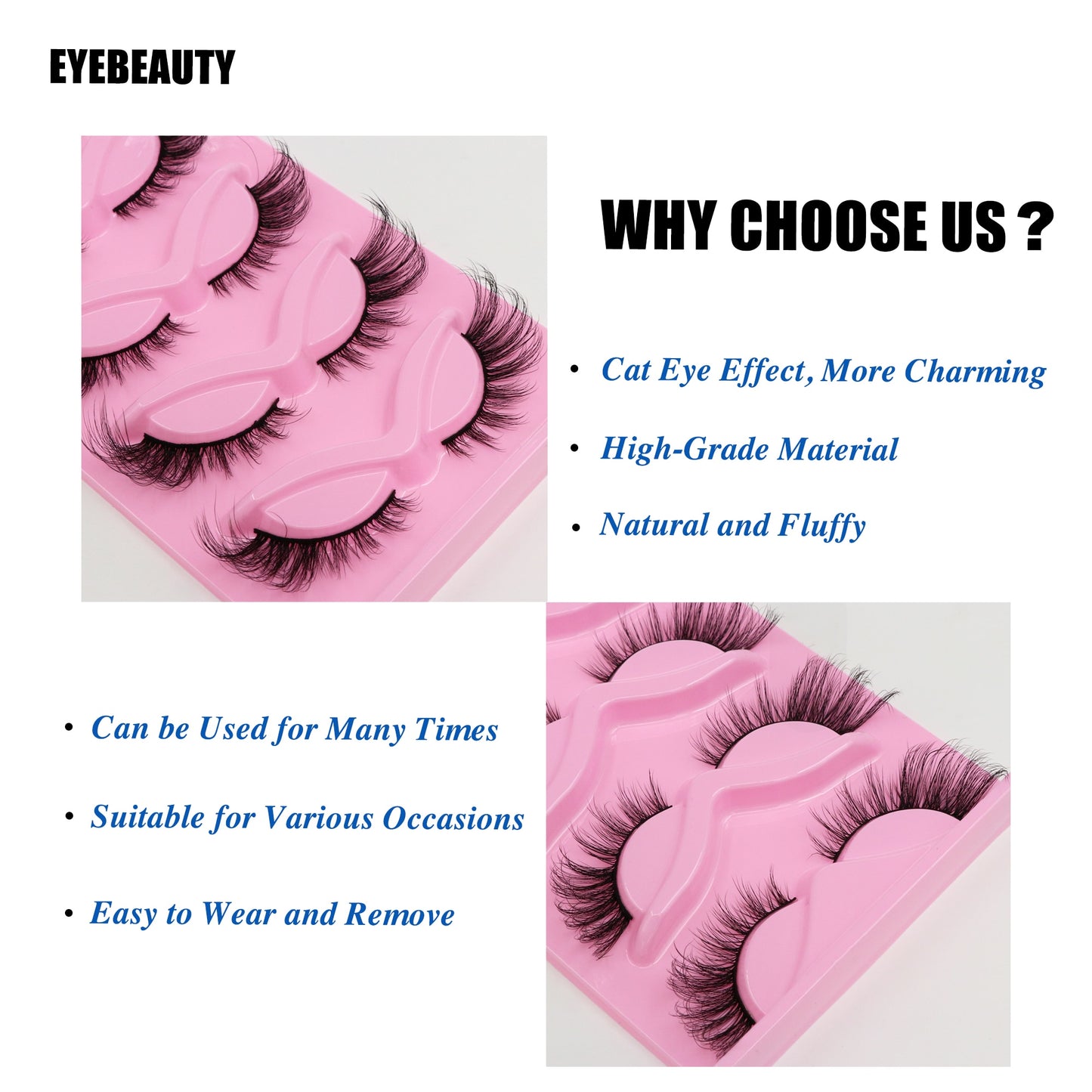 Cat Eye Lashes Winged End Eye Elongated Eyelashes Faux Mink Eyelashes Fake Fox Eye Lashes Soft Natural Long Lashes Cils