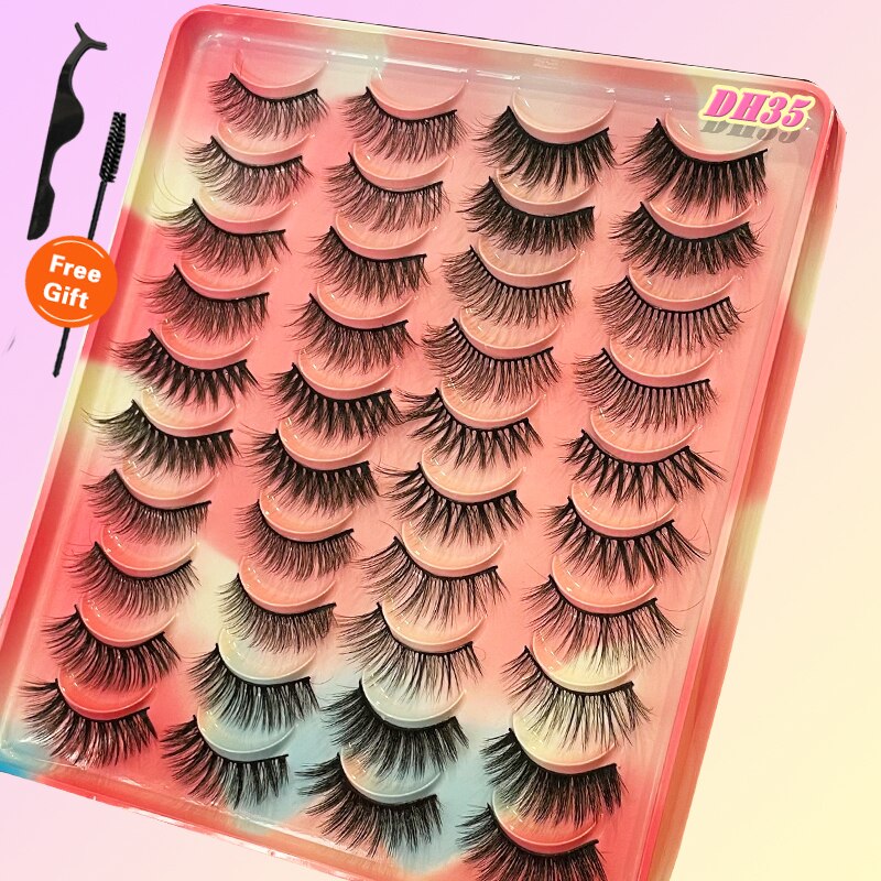 Eyelashes 20Pairs 3D Mink Lashes Fluffy Soft Wispy Natural Cross False Eyelashes Reusable Eyelash Extension