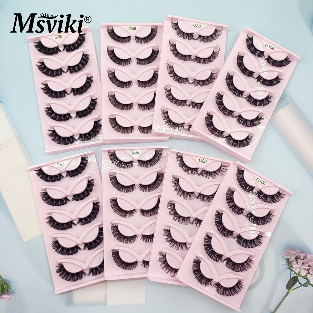 5 Pairs Fluffy DD Curl Mink Lashes Natural 3D Russian Strip Lashes Extension 5D Thick Fake Eyelashes