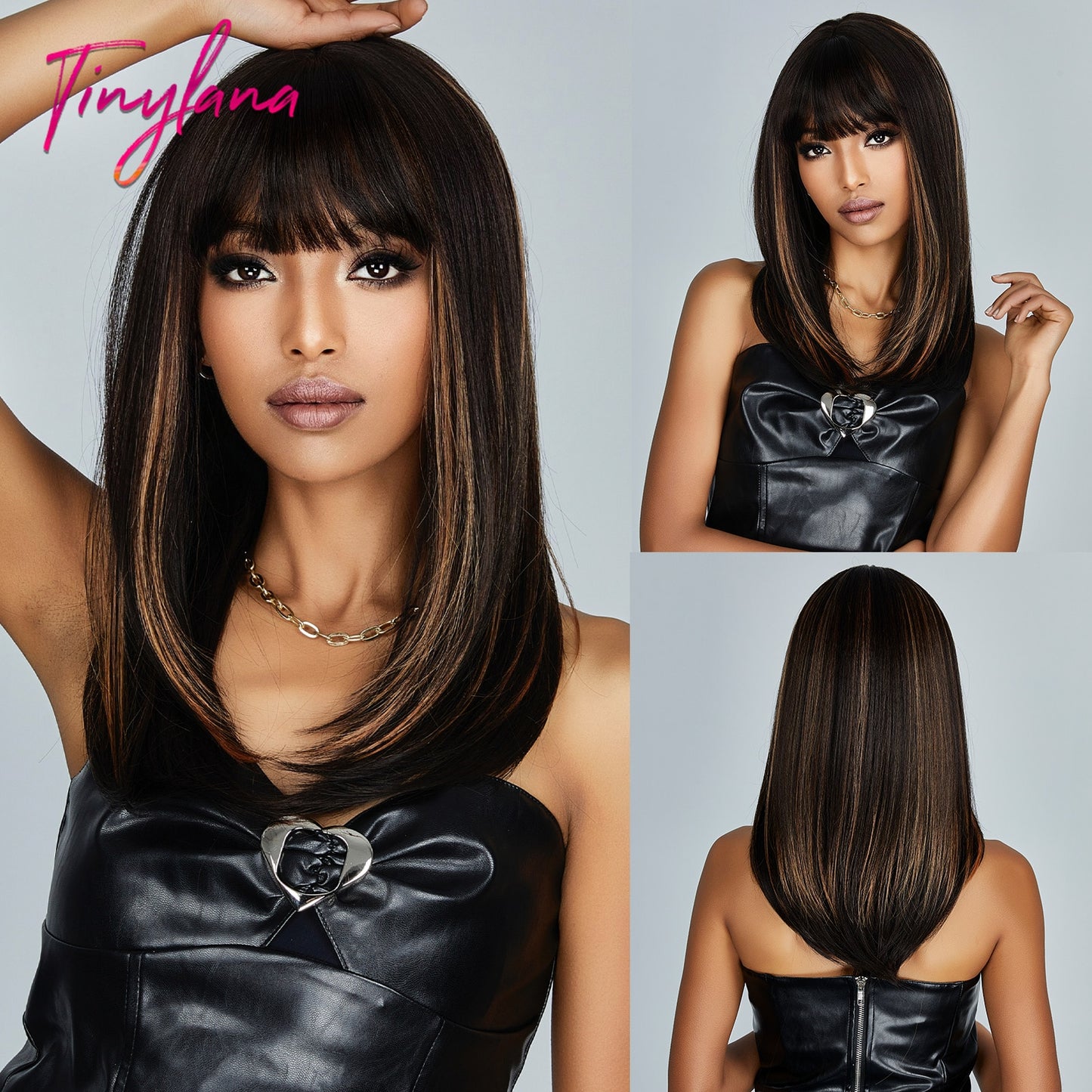 Black and Dark Red Long Straight Synthetic Hair Wigs with Bangs Cosplay Party Halloween Two Tone Wig for Women Heat Resistant