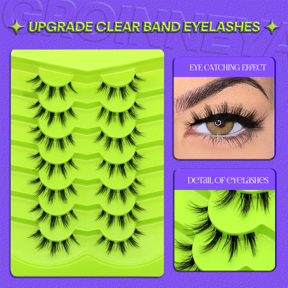 Manga Lashes 5/7 Pairs 3D Clear Band Lashes Natural Mink Eyelashes Fluffy Cat Eye Lashes Pack Soft Cosplay Eyelashes