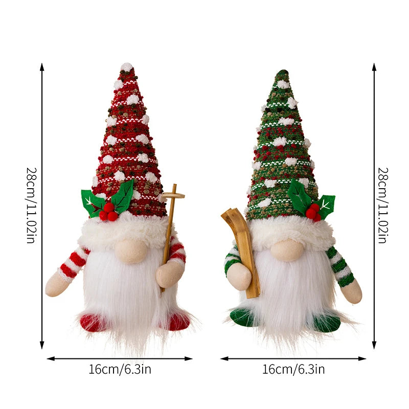 Christmas Doll Sled Elf Ski Gnome with Led Light Christmas Decorations for Home Xmas New Year 28cm