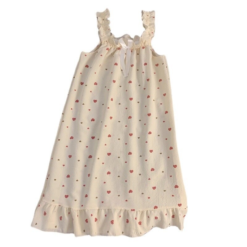 Summer Sleeveless Nightdress Women Cute Print Princess Nightgowns Sleepdress Home Dressing Gown Summer Long Sleepwear Nightwear