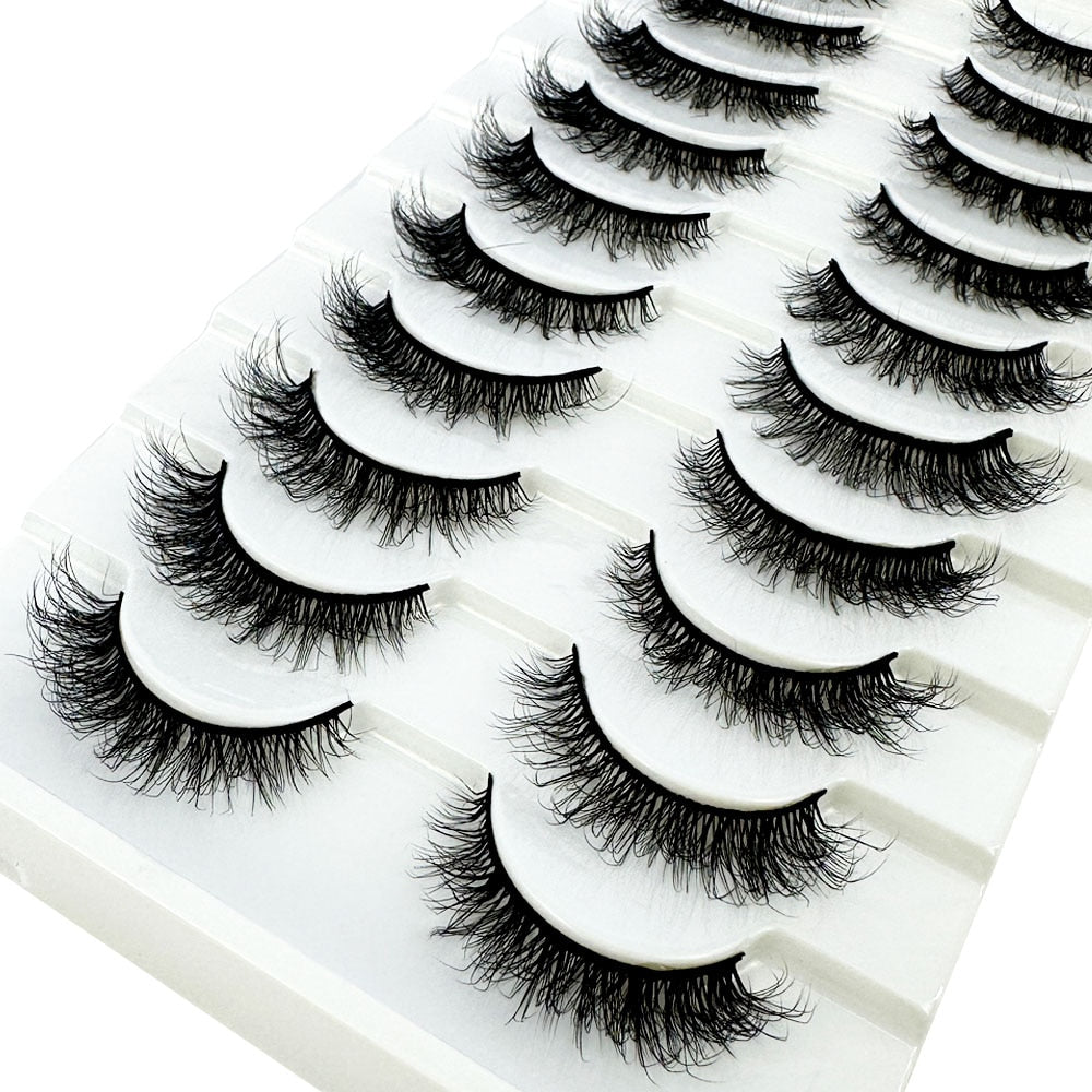 10Pairs 5D Faux Mink Hair False Eyelashes Natural Messy Eyelash Crisscross Wispy Fluffy Lashes Extension Fake Lashes