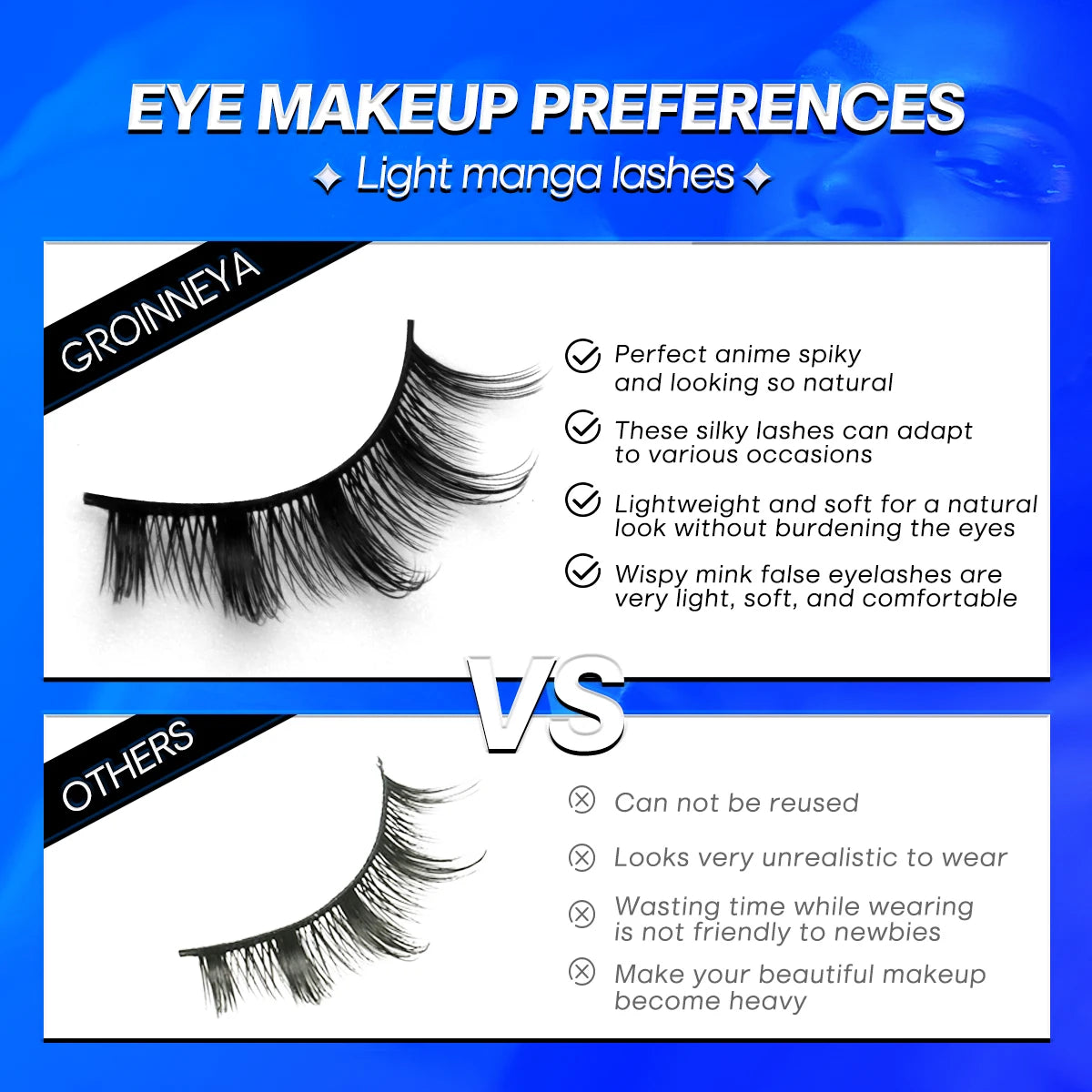 Manga Lashes 5 pairs Eyelashes 3D Natural False Lashes Fluffy Soft Cross Winged Natural Realistic Eyelash Extension