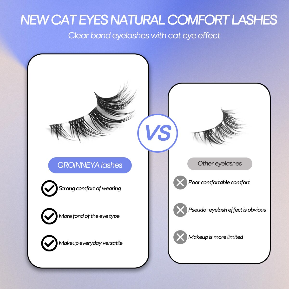 Cat eye Eyelashes 3D Natural False Lashes Fluffy Soft Cross 6 pairs Clear Band Lashes Manga Lashes Wispy Eyelash