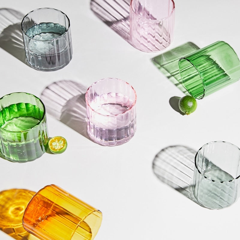 6 Colors Glass Cups Heat Resistant Glass Cup Brewing Mugs Stripe Glass Tea Office Juice Coffee Milk Mug Family Cups