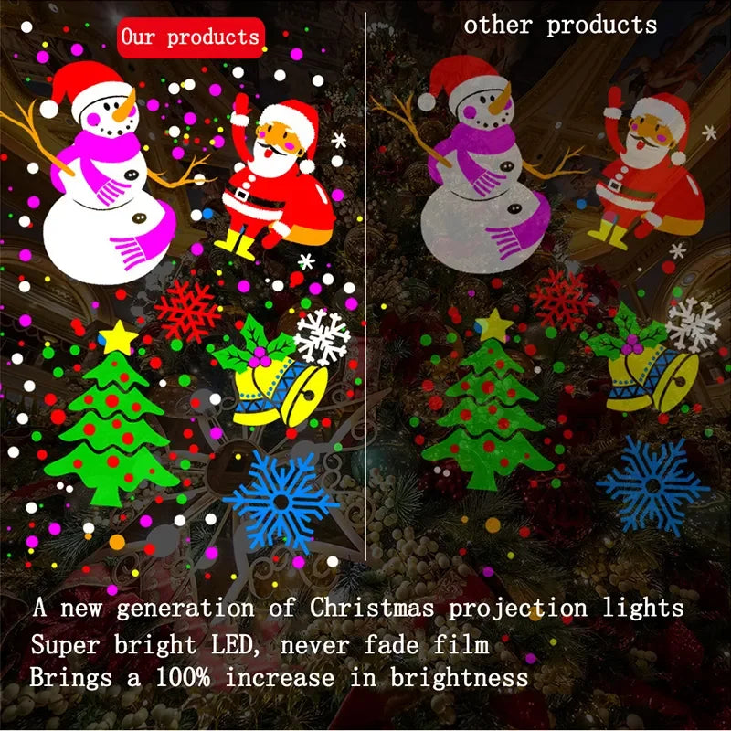Christmas Window Projector LED Snowflake Snow Elk Laser Projector 16 Patterns Projection Lamp Xmas Party Home Door Decor