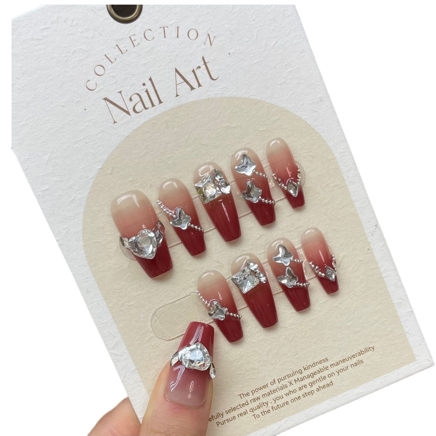 10Pcs Long Handmade Press On Nails Ballet Rhinestones Decoration False Nails High Quality Full Cover Gradient Fake Nails Tips