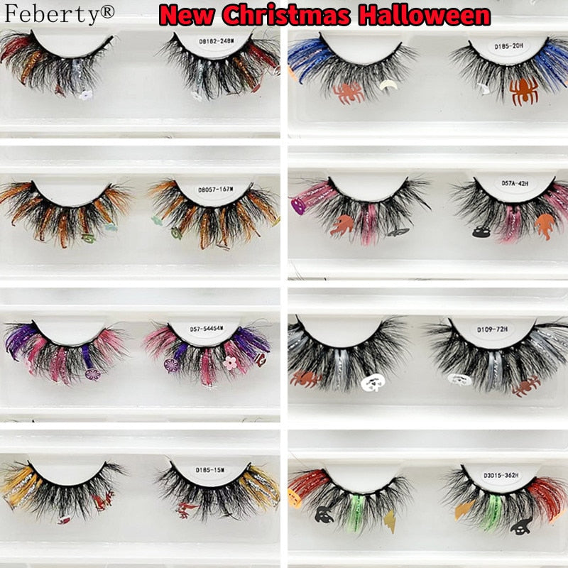 Glitter Lashes With Christmas cartoon On Them Full Strip Christmas Party Cosmetics False Eyelash Colored lashes