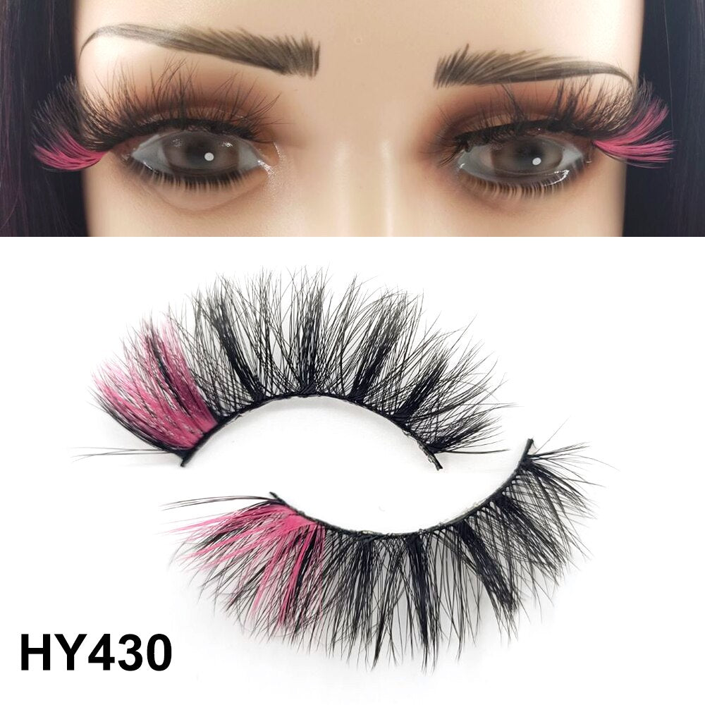 1 Pair 25MM Colored Mink Lashes 5D Fluffy Party Mink Eyelashes Box Package Supplies 3D Pink White Cosplay Fake Eyelashes