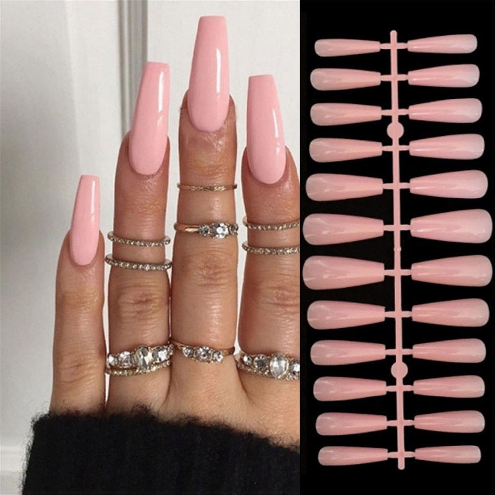 24pcs Wear Nail tips Short Ballet Fake Nails Flash Pink Purple Glitter Aurora French False nail pieces Press On Nails