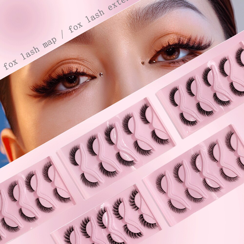 3D Cat Eyelashes 5 Pairs Faux Mink Fox Eyelash Winged Fluffy Fake Lashes Maquiagem Natural Long Faux Cils