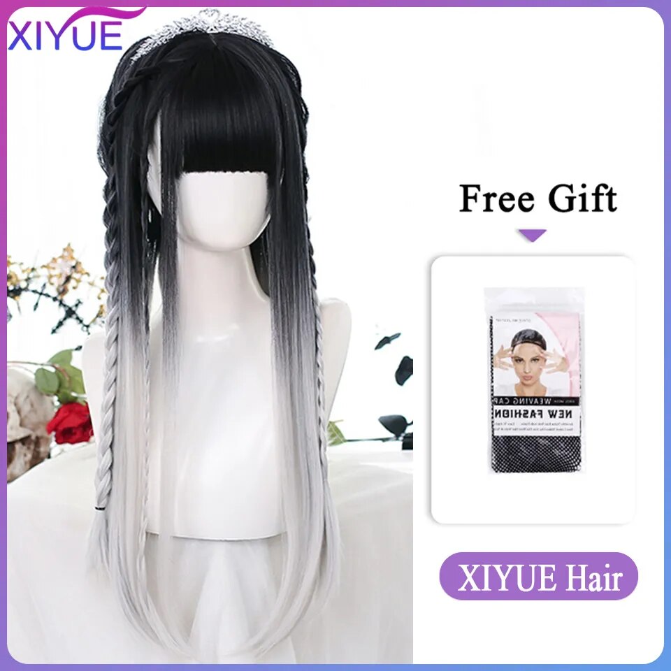 Blue Pink Lolita Wigs Ombre Long Water Wave Cosplay Wigs Synthetic Hair Wigs Heat Resistant For Women