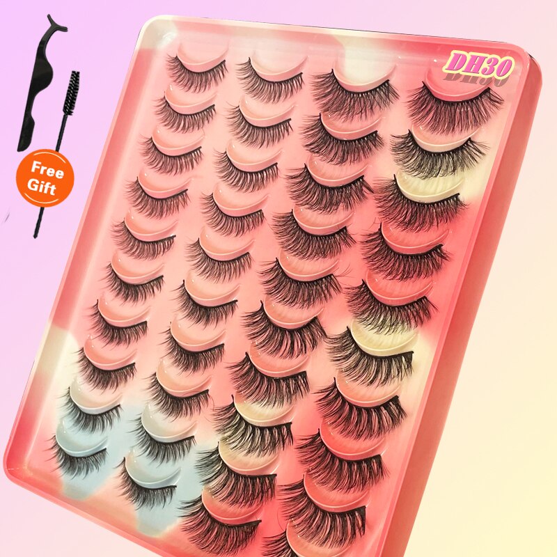 Eyelashes 20Pairs 3D Mink Lashes Fluffy Soft Wispy Natural Cross False Eyelashes Reusable Eyelash Extension