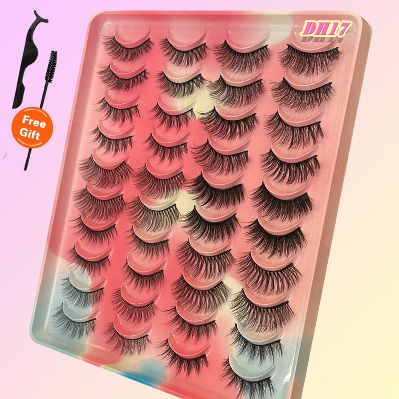 Eyelashes 20Pairs 3D Mink Lashes Fluffy Soft Wispy Natural Cross False Eyelashes Reusable Eyelash Extension