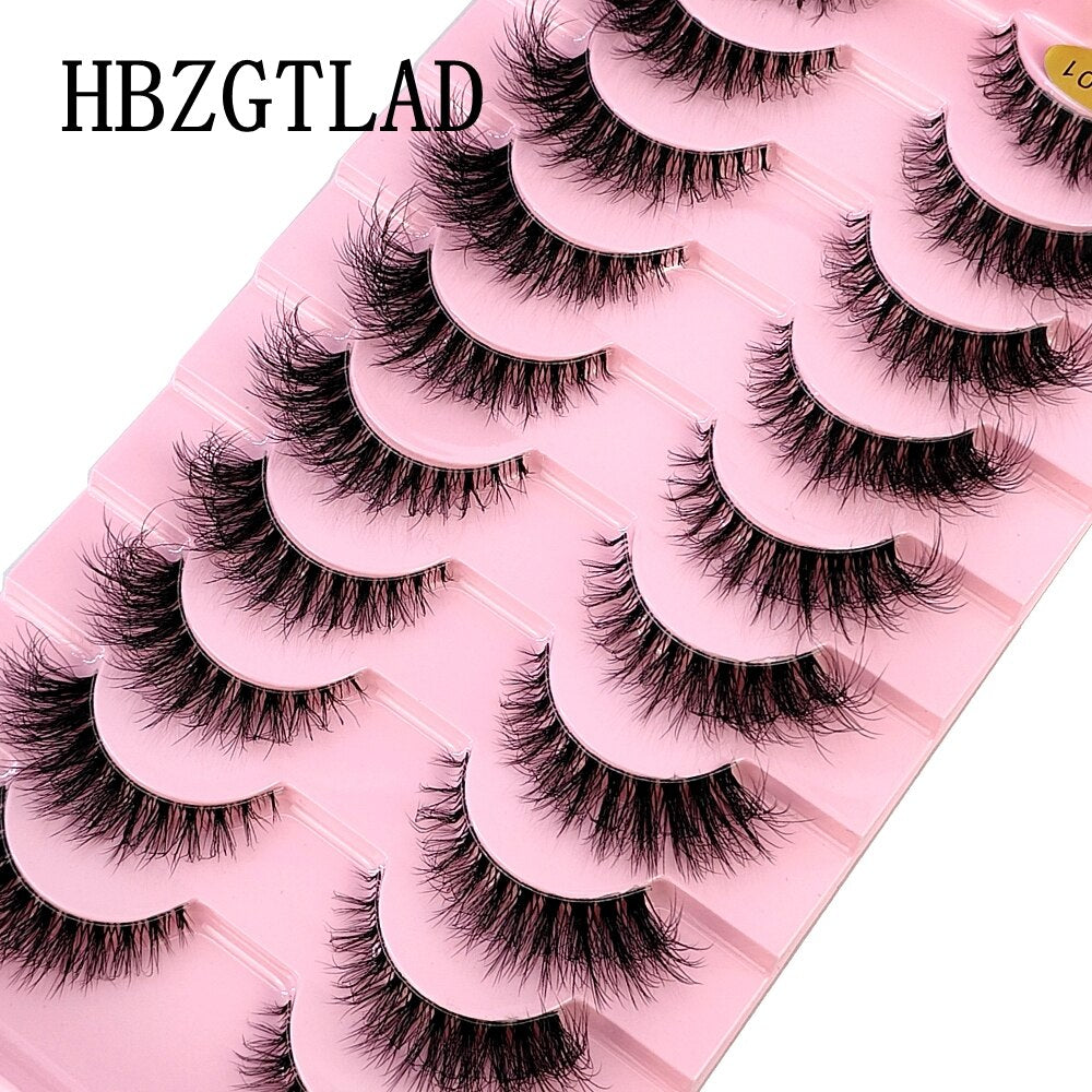 10 Pairs Clear Band Wispy Fluffy Lashes Natural Russian Strip Lashes 3D Effect Lashes
