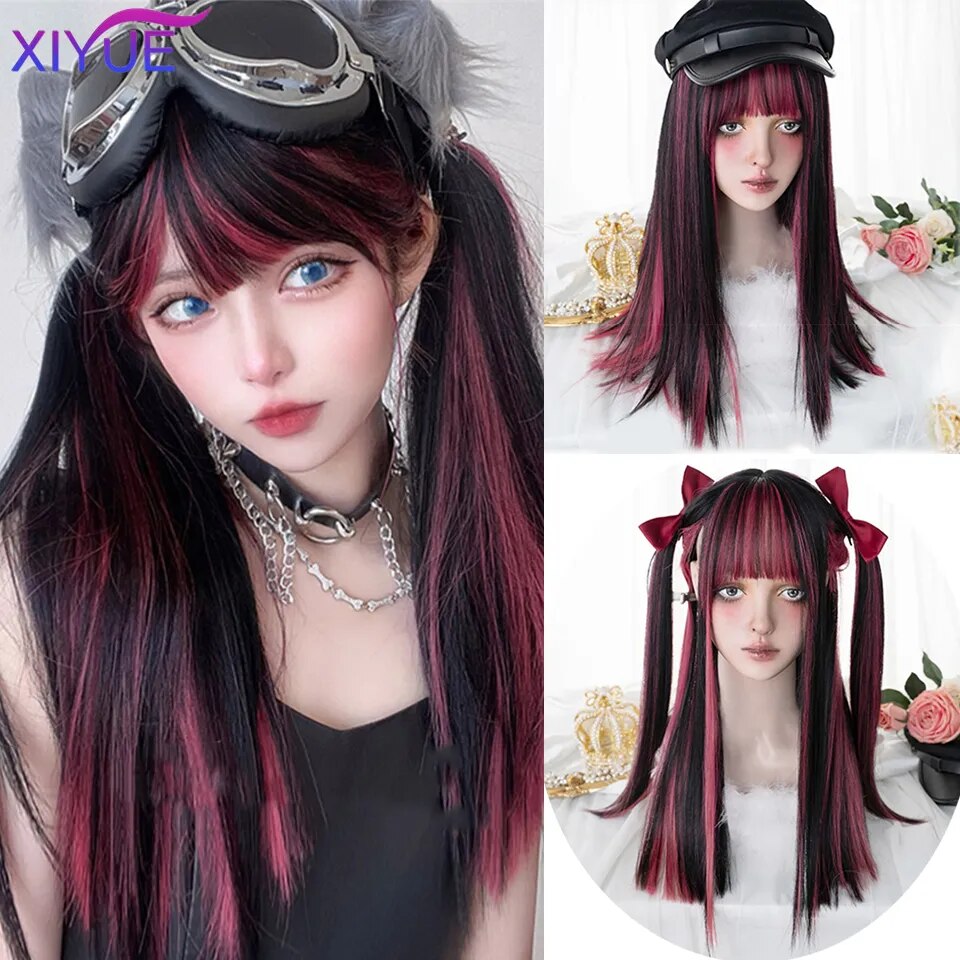 Blue Pink Lolita Wigs Ombre Long Water Wave Cosplay Wigs Synthetic Hair Wigs Heat Resistant For Women