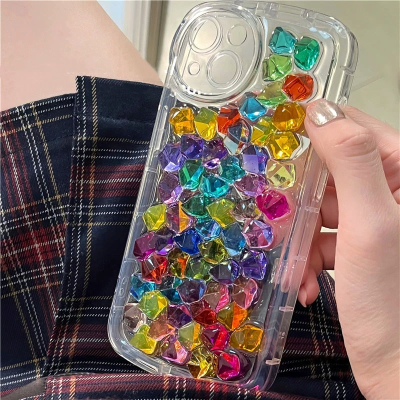 Cute 3D Candy Color Gem Epoxy Phone Case For iphone 14 13 12 Pro Max Plus 11 Glitter Crystal Shell INS Girl Clear Soft Cover