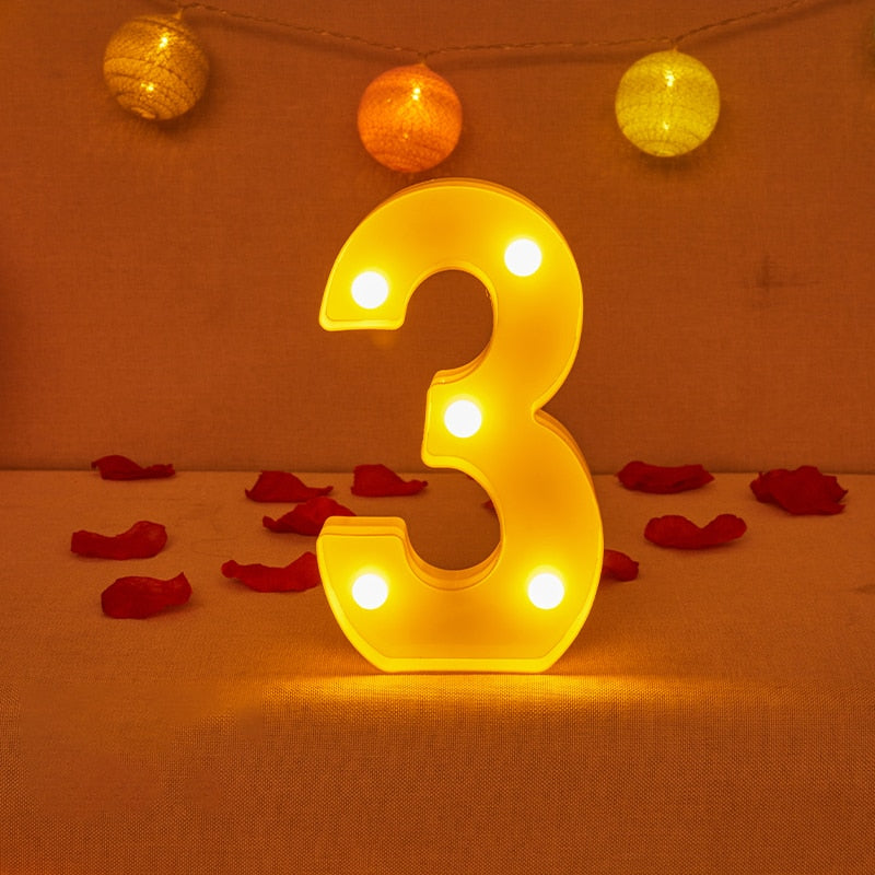 Alphabet Letter LED Lights Luminous Number Lamp Decor Battery Night Light for home Wedding Birthday party Decoration