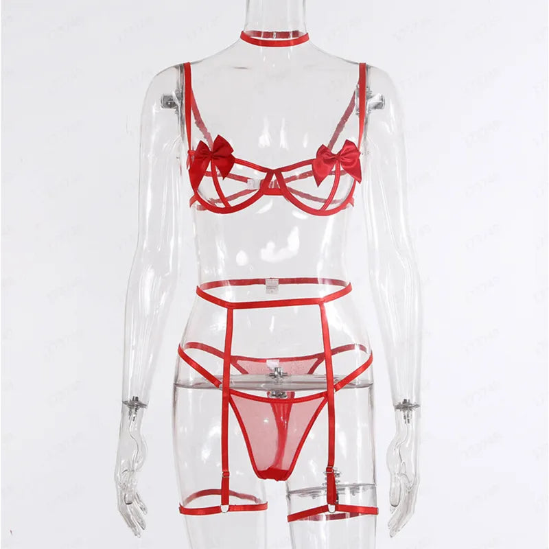 3Pcs Set Sexy Bodysuit Hot & Open Pijamas Hot Dress Lace Sex Clothes Babydolls Teddy Transparent Porn Nightie Exotic Lingerie