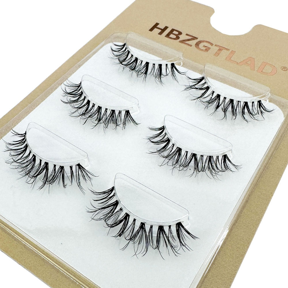 3Pairs 3D mink lashes wispy curly fluffy lashes crisscross mink eyelashes invisible band false lashes Medium volume lashes