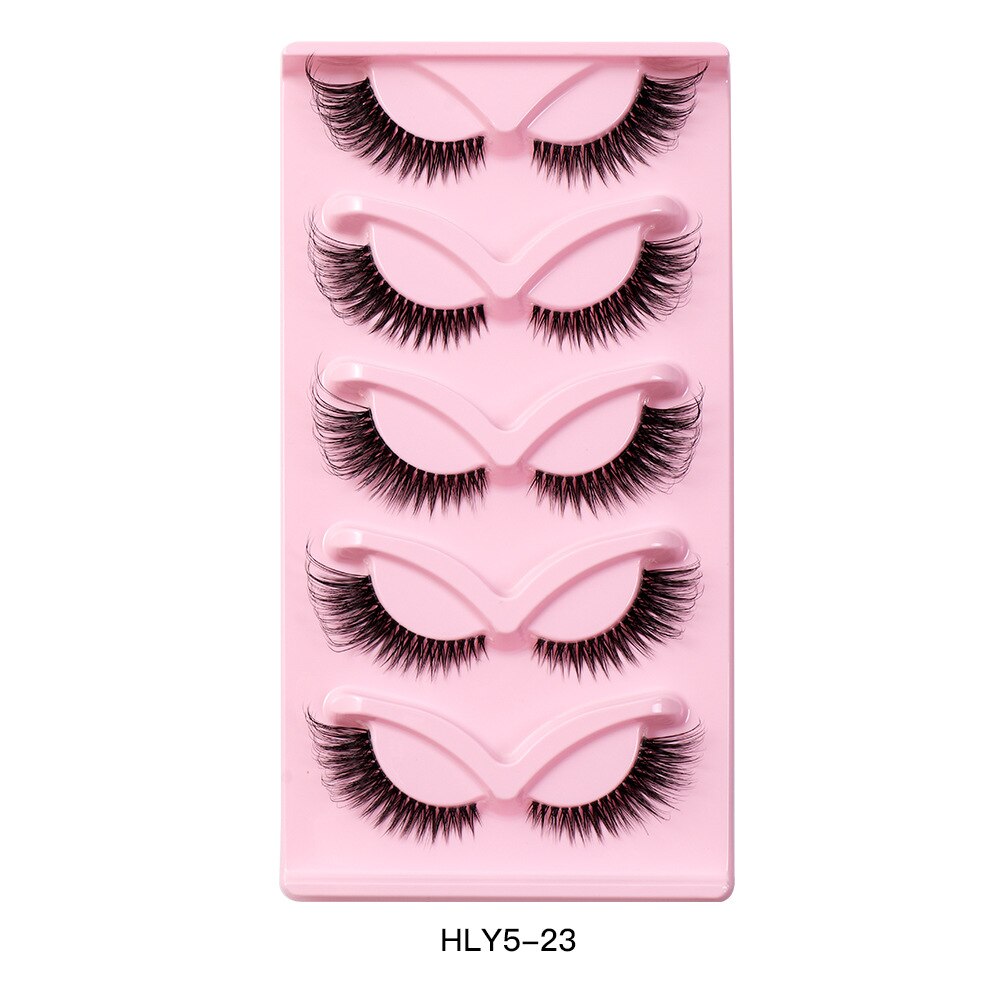 5Pairs Lashes Manga Lashes 3D Clear Band Lashes Natural Look Wispy Mink Eyelashes Fluffy Cat Eye Lashes individual Eyelashes