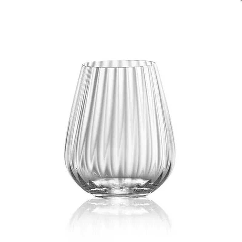 Nordic Style Prism Stemless Wine Glass Light Luxury Stripe Cold Drink Cup Big Belly Cocktail Mixing Wine Glass Fruit Tea Tumbler