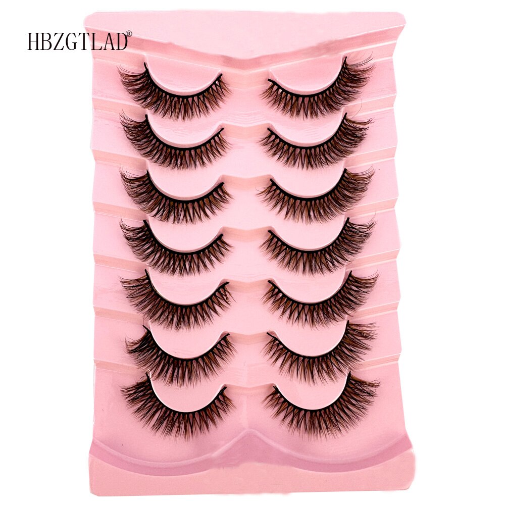7Pairs black+brown hair 3d mink lashes amber colored natural long fluffy individual dramatic rainbow false eyelashes