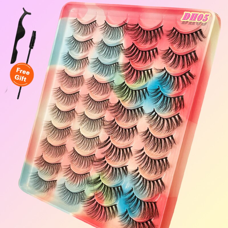 Eyelashes 20Pairs 3D Mink Lashes Fluffy Soft Wispy Natural Cross False Eyelashes Reusable Eyelash Extension