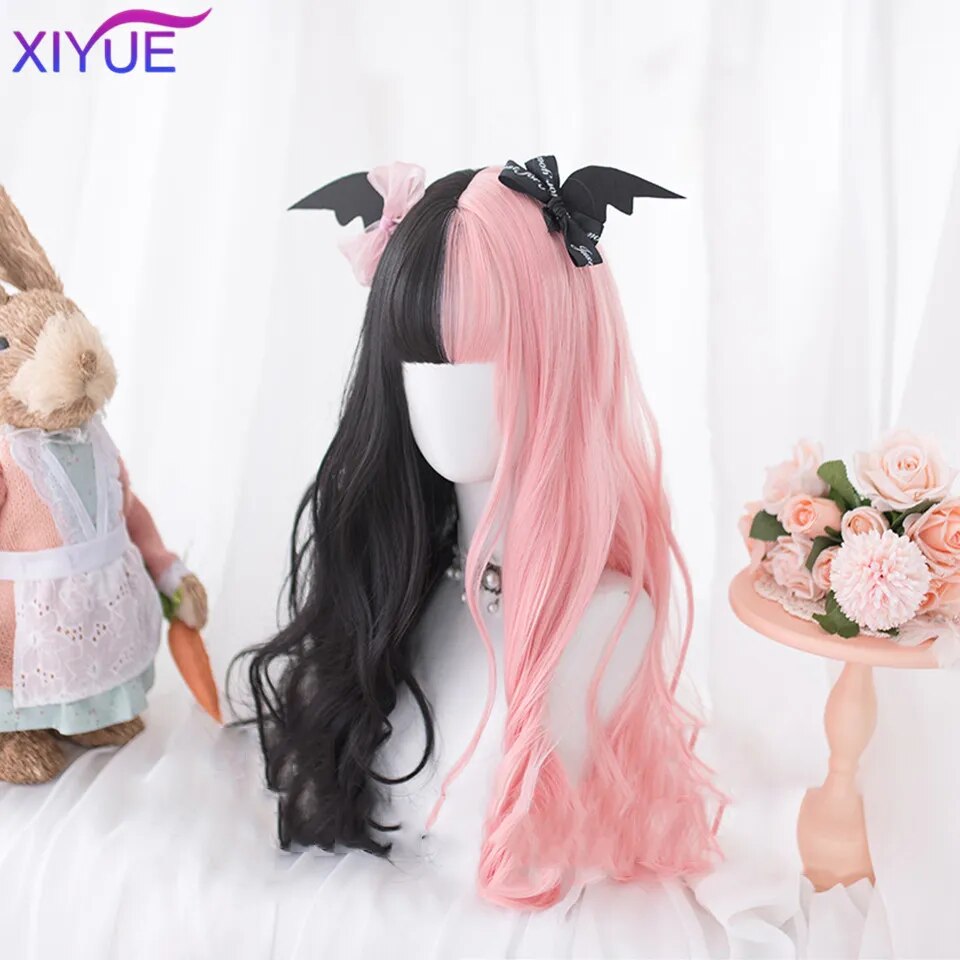 Blue Pink Lolita Wigs Ombre Long Water Wave Cosplay Wigs Synthetic Hair Wigs Heat Resistant For Women