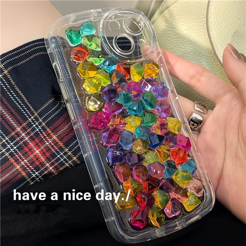 Cute 3D Candy Color Gem Epoxy Phone Case For iphone 14 13 12 Pro Max Plus 11 Glitter Crystal Shell INS Girl Clear Soft Cover