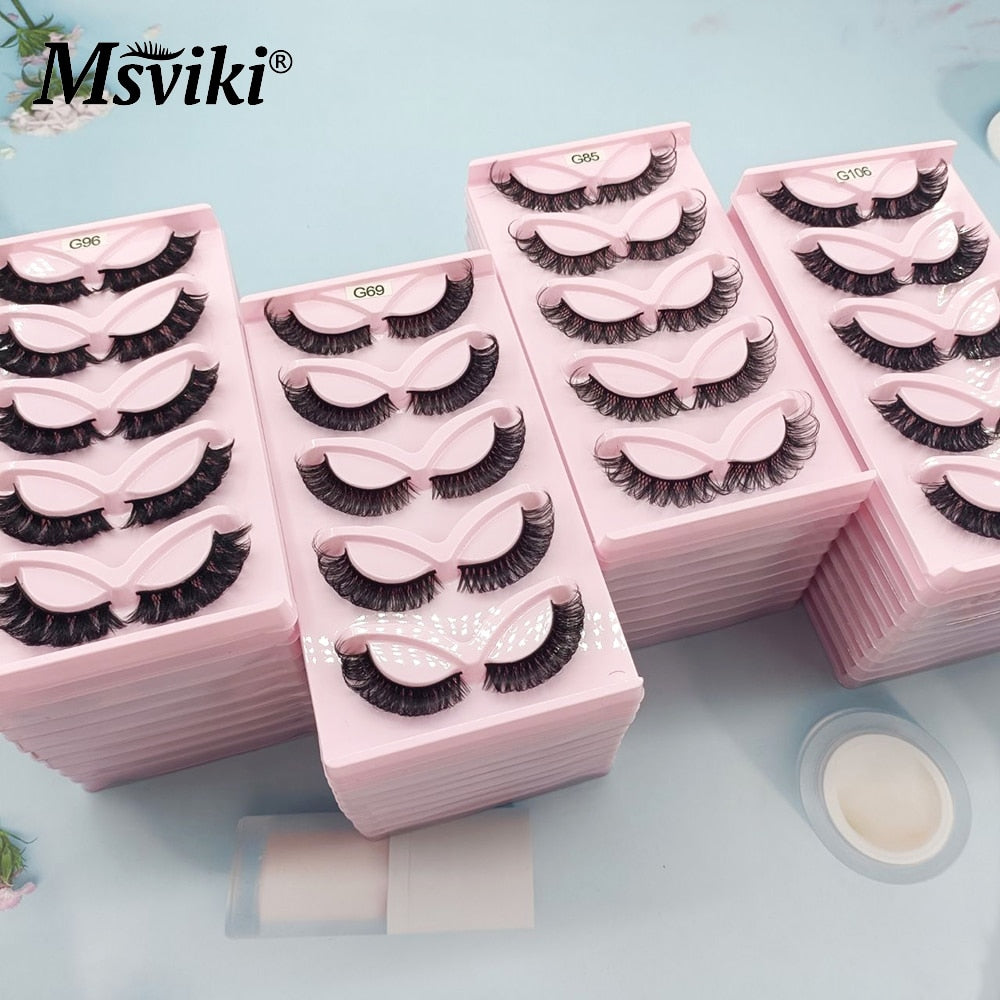 5 Pairs Fluffy DD Curl Mink Lashes Natural 3D Russian Strip Lashes Extension 5D Thick Fake Eyelashes