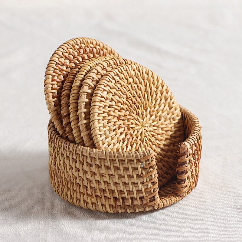 1Pc Natural Round Rattan Coaster Hand Made Friendly Cup Mat Tea Coffee Mug Drinks Holder Tableware Decor Insulation Pads