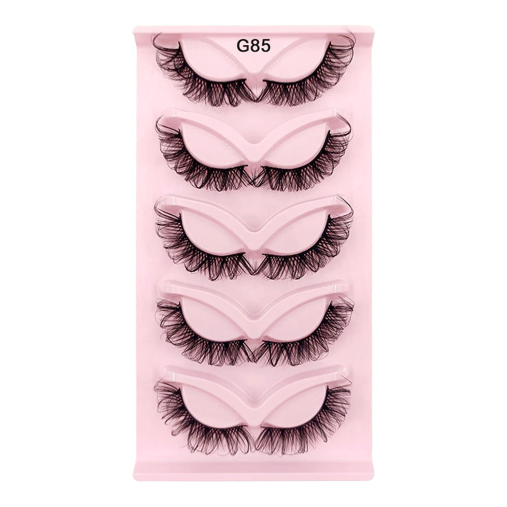 5 Pairs Fluffy DD Curl Mink Lashes Natural 3D Russian Strip Lashes Extension 5D Thick Fake Eyelashes