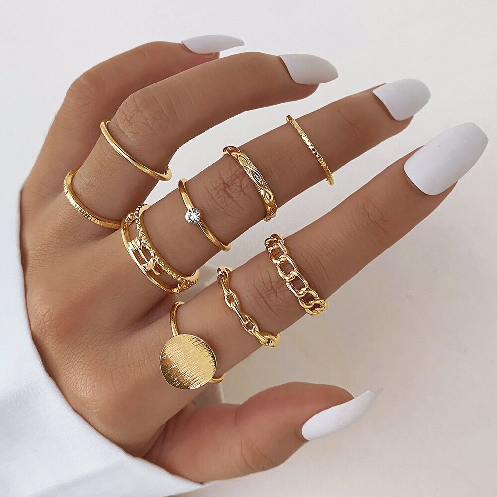 Circle Black Rings Set For Women Vintage Geometric Fried Dough Twists Cross Finger Rings Women Party Jewelry