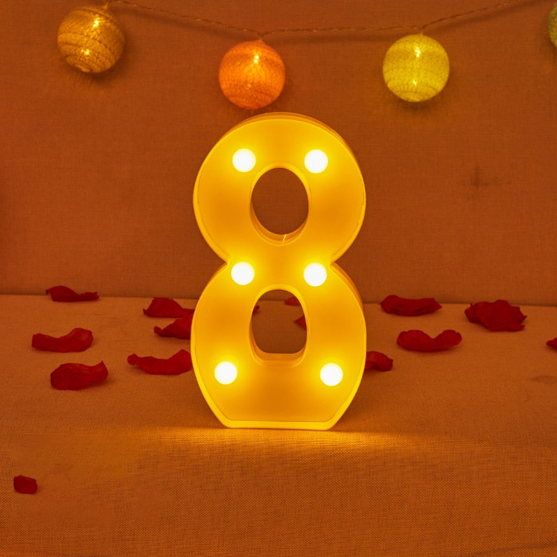 Alphabet Letter LED Lights Luminous Number Lamp Decor Battery Night Light for home Wedding Birthday party Decoration
