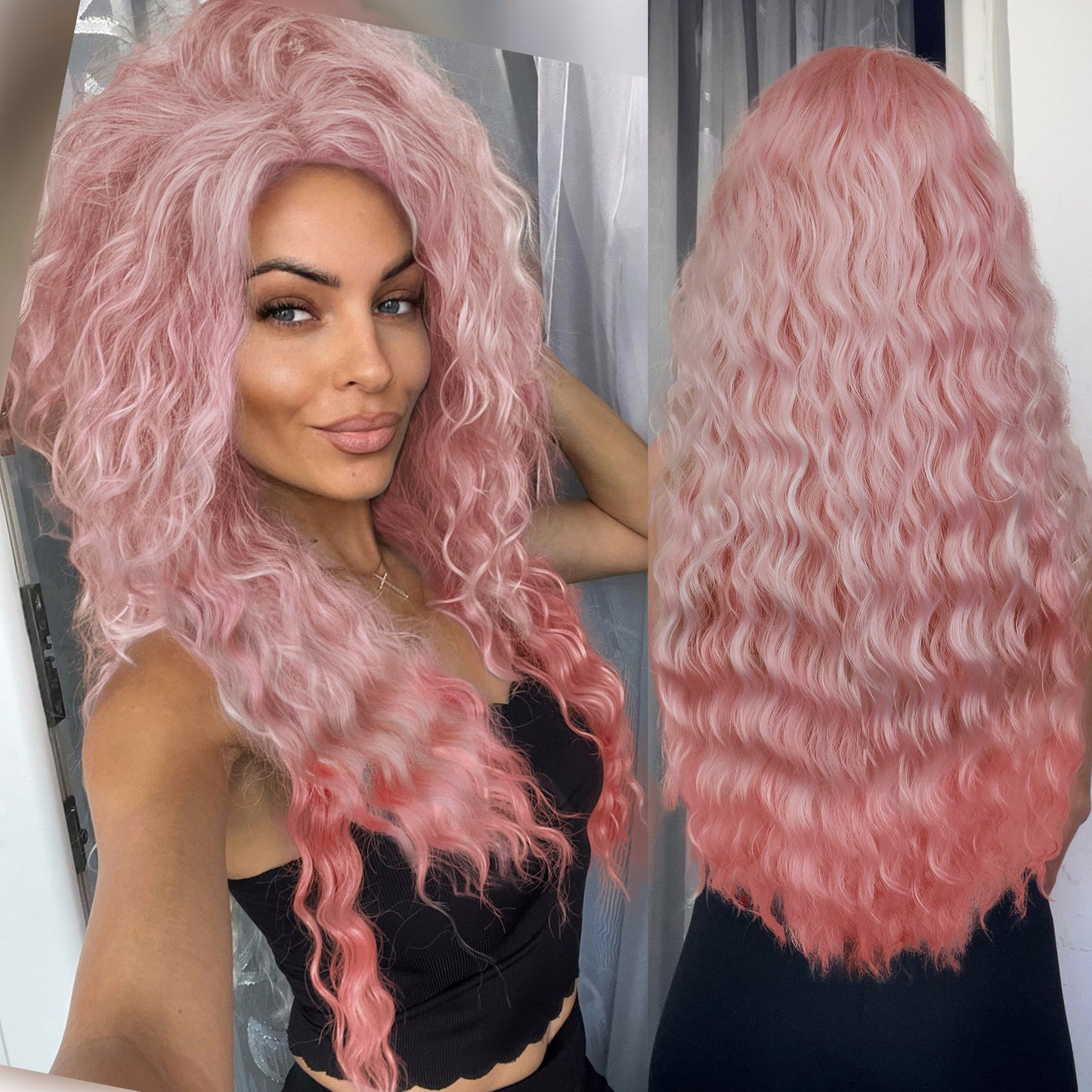 Ash Blonde Wig Synthetic Long Curly Hair Wigs for Women Fluffy Ombre Hairstyle Wave Wig Costume Carnival Party Regular Curly Wig