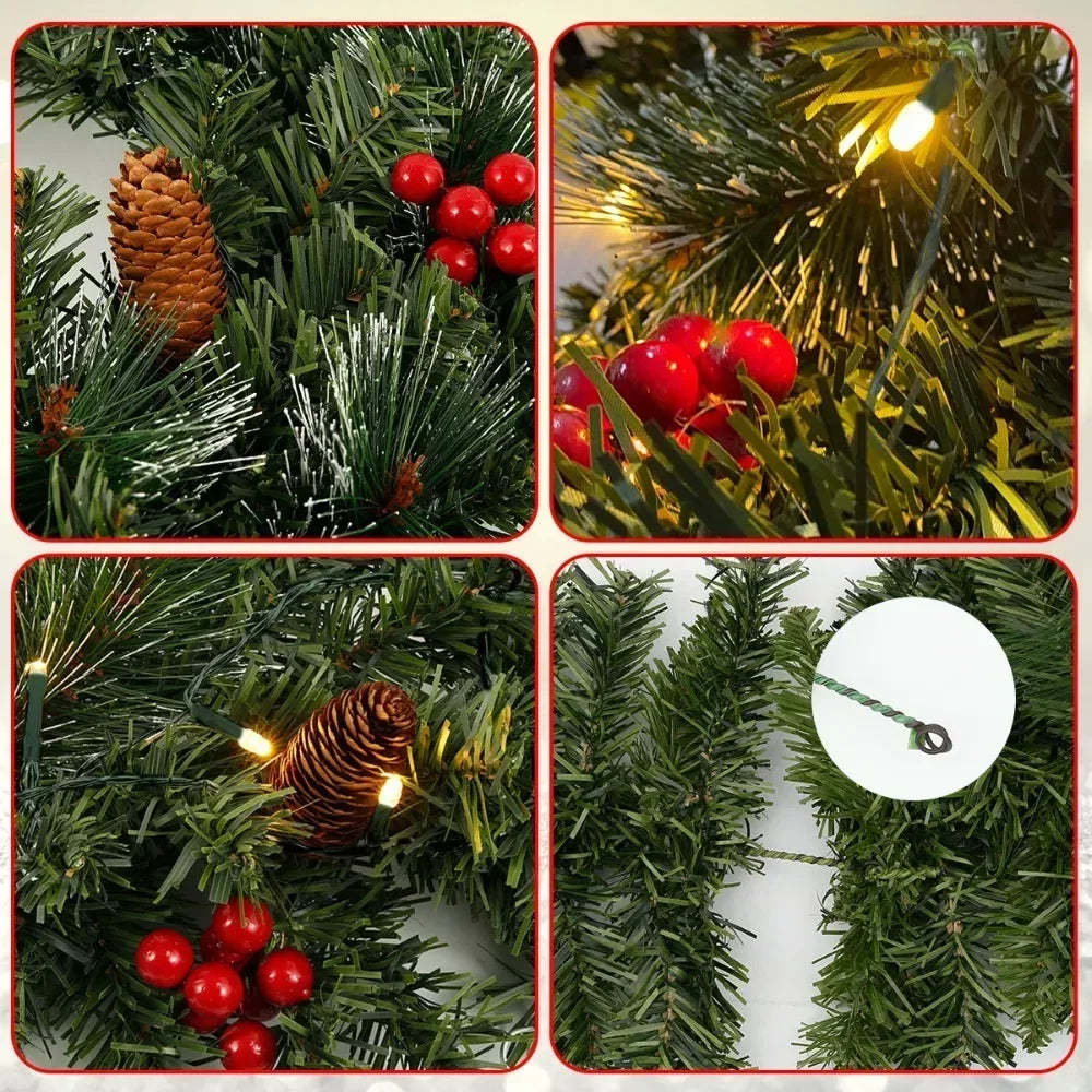 Christmas Garlands with Pinecones Red Berries Artificial Christmas Wreaths for Home Xmas Tree Stairs Door New Year Decoration