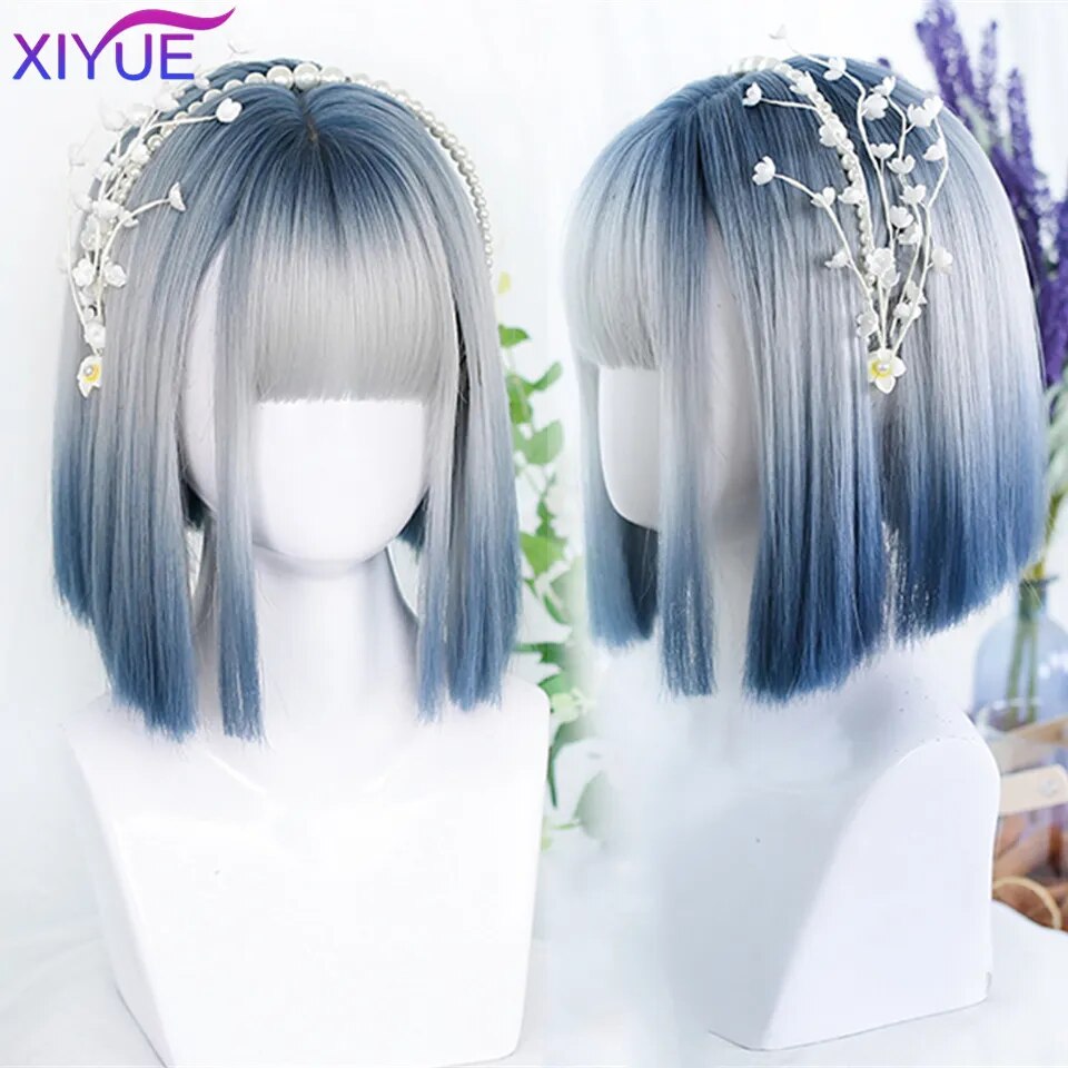 Blue Pink Lolita Wigs Ombre Long Water Wave Cosplay Wigs Synthetic Hair Wigs Heat Resistant For Women