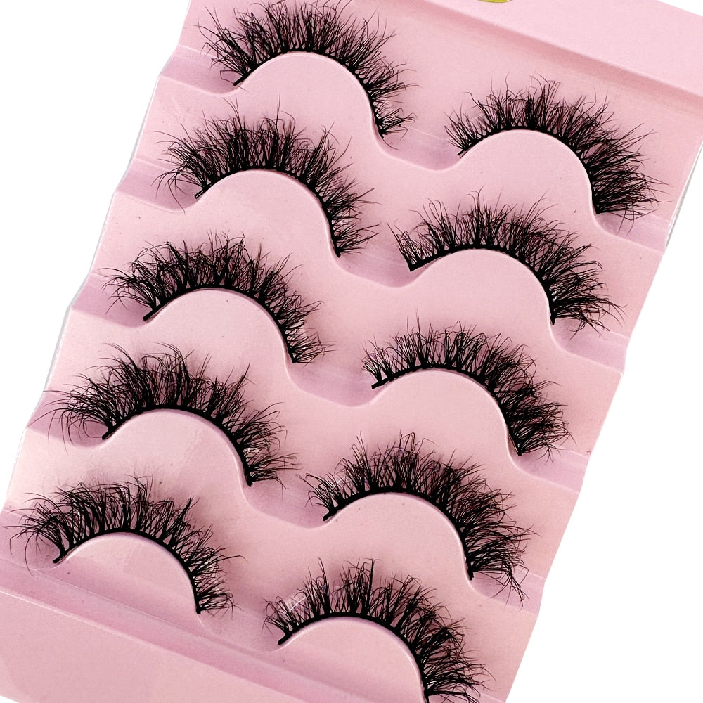 5Pairs Natural Mink Eyelashes Handmade Soft short False Eyelash Thick Winged Cat Eye Fake Lashes Extension
