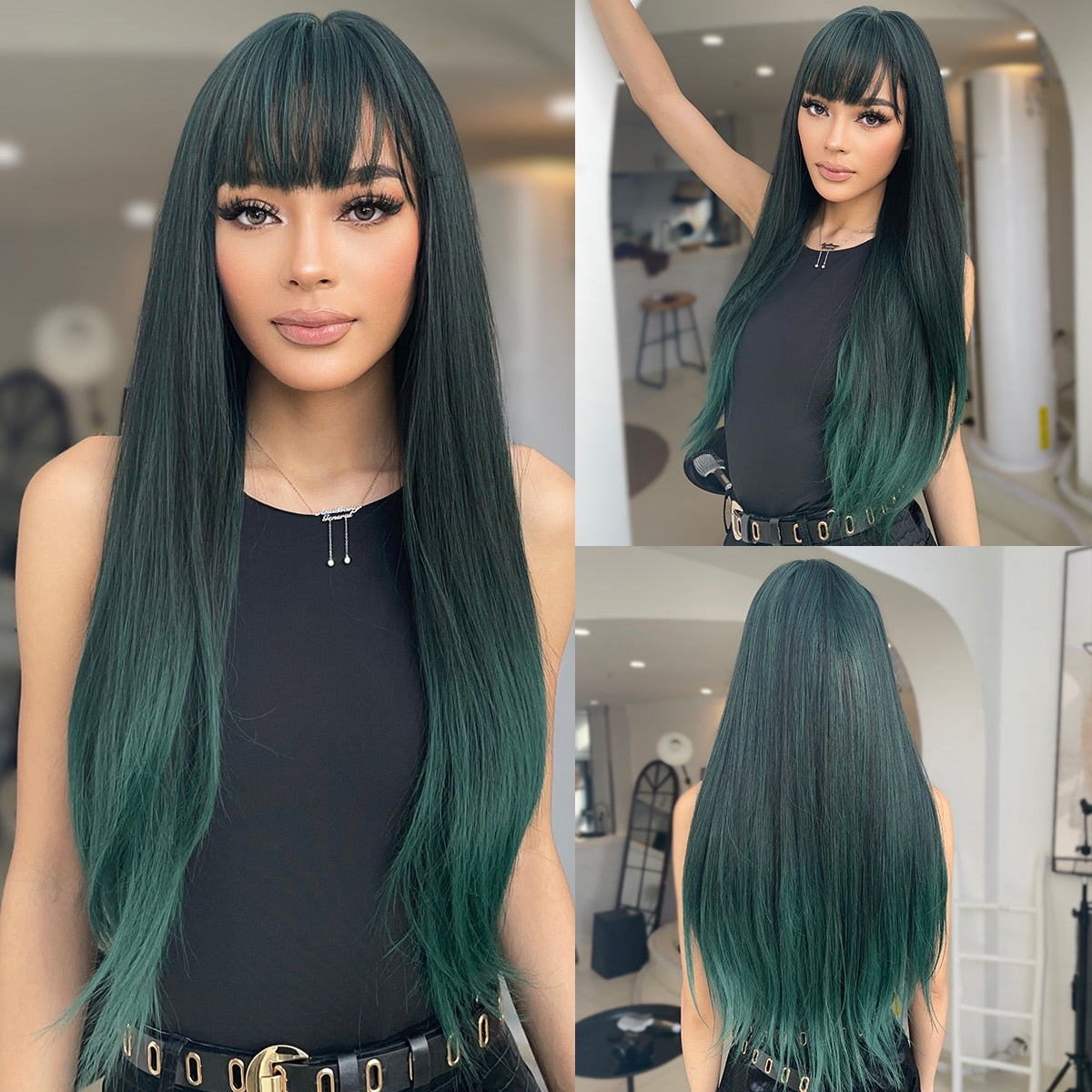 Auburn Layered Wig with Bangs Long Curly Wavy Wig for Women Synthetic Ginger Wig for Daily Party Heat Resistant Hair