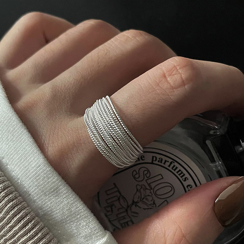 925 Sterling Silver Unique Lines Ring For Women Jewelry Finger Adjustable Open Vintage Ring For Party Birthday