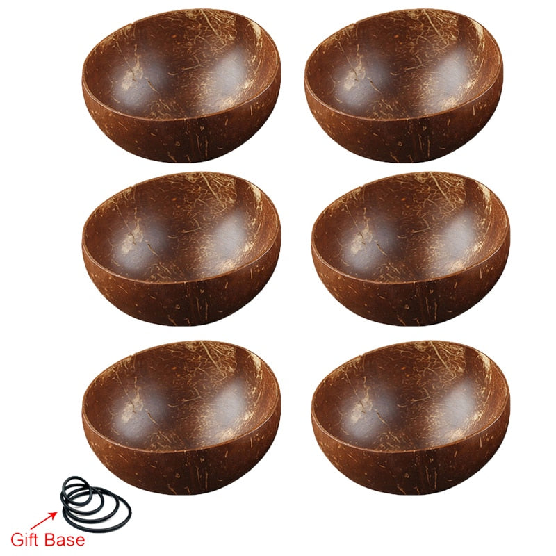 12-15cm Natural Coconut Bowl set wooden Salad Ramen bowl Coconut Wood Spoon Set coco smoothie Kitchen tableware Coconut bowl