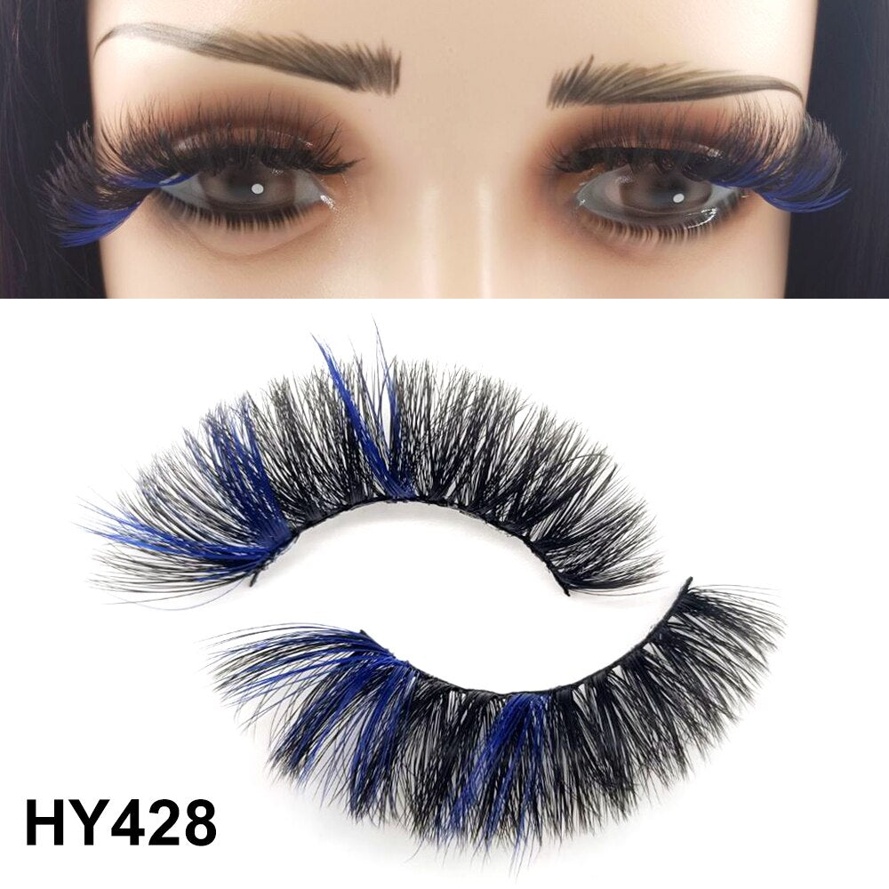 1 Pair 25MM Colored Mink Lashes 5D Fluffy Party Mink Eyelashes Box Package Supplies 3D Pink White Cosplay Fake Eyelashes