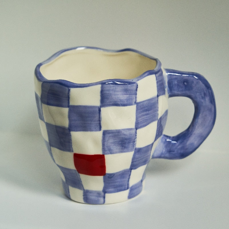 Korean Ins Style Hand Made Irregular Mug Hand Painted Flowers Ceramic Mug Breakfast Cup Coffee Cup Cute Tea Cups