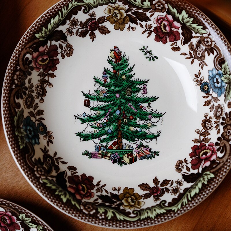Christmas Tree Ceramic Tableware Vintage Dish and Bowl Steak Salad Dessert Plate Coffee Milk Tea Cup